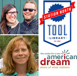 Innovation Expo speakers: Piper Watson and John Shea from the Station North Tool Library, and Mary Murphy from the Center for a New American Dream